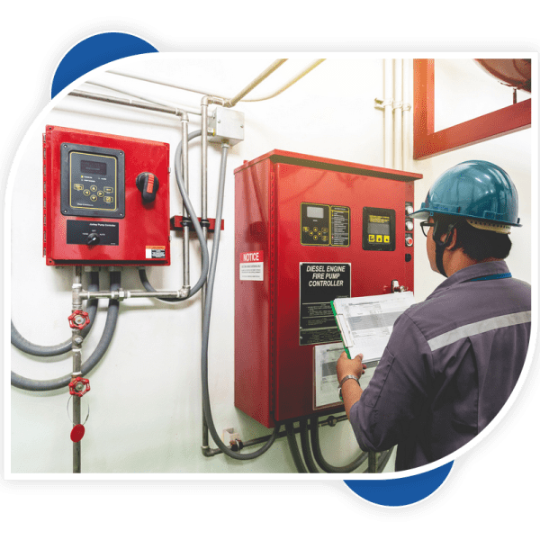 man checking the fire fighting system
