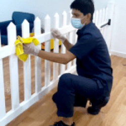 general cleaning with wearing mask for cleaning premises